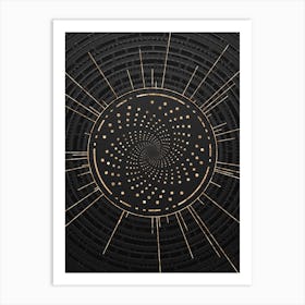 Geometric Glyph Symbol in Gold with Radial Array Lines on Dark Gray n.0034 Art Print