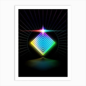 Neon Geometric Glyph in Candy Blue and Pink with Rainbow Sparkle on Black n.0007 Art Print