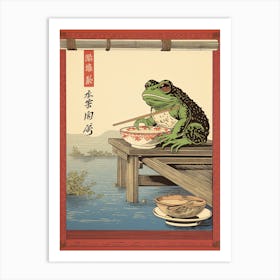 Frog Eating Ramen, Matsumoto Hoji Inspired Japanese Woodblock 1 Art Print