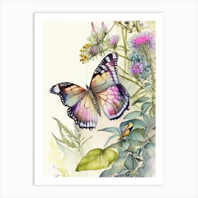 Butterfly In Botanical Gardens Watercolour Ink 2 Art Print