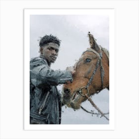 Black Horseman And A Horse Oil Painting Art Print
