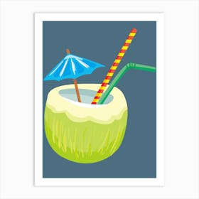 Coconut Cocktail With Umbrella Art Print