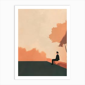 Man Sitting By A Tree Art Print