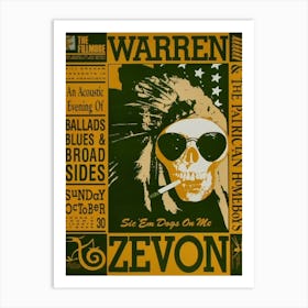 Warren Zevon Fillmore 1988 Mini Concert Poster Art Print