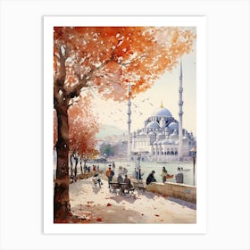 Istanbul Turkey In Autumn Fall, Watercolour 3 Art Print