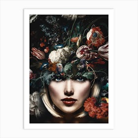 Woman With Flowers On Her Head Art Print