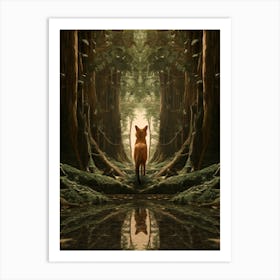 Fox Walking Through A Forest Realism Illustration 7 Art Print