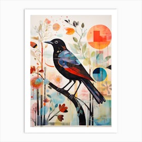 Bird Painting Collage Blackbird 4 Art Print