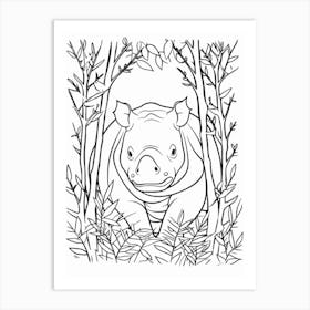 Line Art Jungle Animal Javan Rhinoceros 4 Art Print