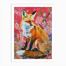 Floral Animal Painting Fox 1 Art Print