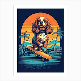 Cavalier King Charles Spaniel Dog Skateboarding Illustration 2 Art Print