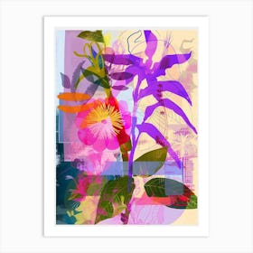 Lavender 4 Neon Flower Collage Art Print