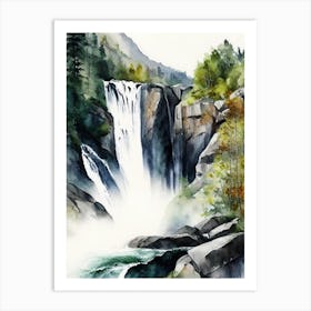 Skjervsfossen, Norway Water Colour  (2) Art Print