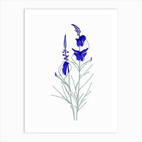 Larkspur Floral Minimal Line Drawing 4 Flower Art Print