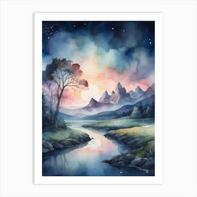 Watercolor Landscape Painting Art Print