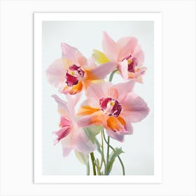 Orchids Flowers Acrylic Painting In Pastel Colours 6 Art Print