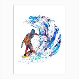 Surfer On A Wave Watercolor Art Print