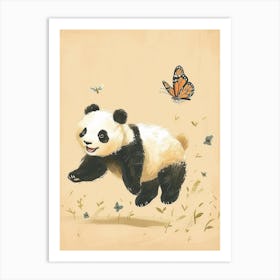 Giant Panda Cub Chasing After A Butterfly Storybook Illustration 3 Art Print
