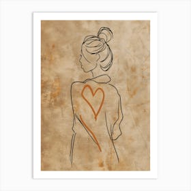 line art of a woman with a heart Art Print