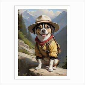 Dog In A Hat Explorer Dog lover Gift Art Print