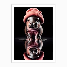 Baby Hippo in pink beanie hat 4 Art Print