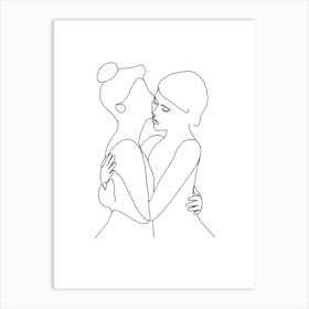 One Line Drawing Of Women Hugging Affiche