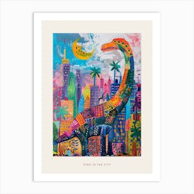 Colourful Cityscape Pattern Dinosaur Poster Art Print