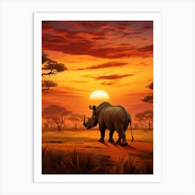 Rhinoceros Sunset Painting 1 Poster