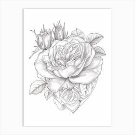 Rose Heart Line Drawing 6 Art Print