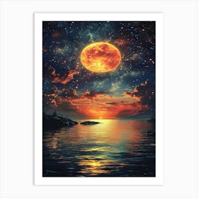 Moon Over The Ocean 1 Art Print