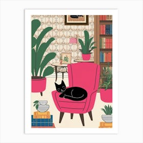 Cat In Pink Chair Art Print