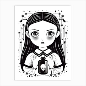 Wednesday Addams Line Art Illustration 4 Fan Art Art Print