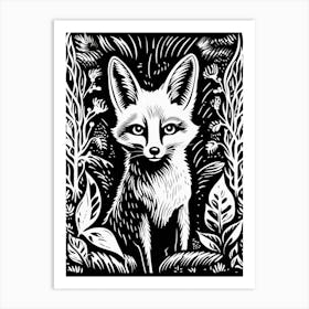 Fox In The Forest Linocut Illustration 15  Art Print