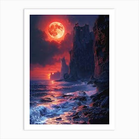 Full Moon Over The Ocean Art Print