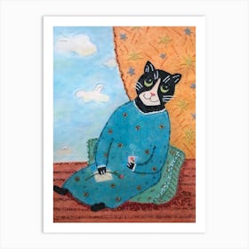 Cat In Blue Dress Art Print