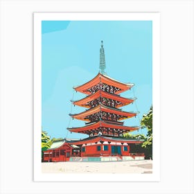 Shitenno Ji Temple Osaka 2 Colourful Illustration Art Print