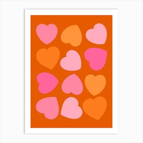 Preppy Hearts Pattern Pink and Orange Art Print