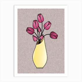 Pink Tulips Flowers Vase Flora Plant Nature Bloom Digital Art Cartoon Art Print