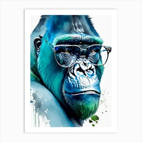 Gorilla In Glasses Gorillas Mosaic Watercolour 1 Art Print