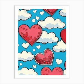 hearts and clouds Art Print