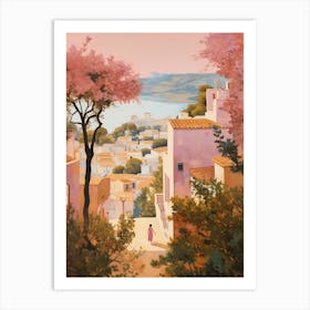 Algarve Portugal 1 Vintage Pink Travel Illustration Art Print