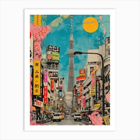 Tokyo   Retro Collage Style 1 Art Print