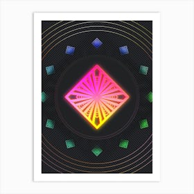 Neon Geometric Glyph in Pink and Yellow Circle Array on Black n.0316 Art Print