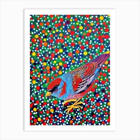 Sparrow Yayoi Kusama Style Illustration Bird Art Print