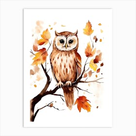 N Owl Watercolour In Autumn Colours 0 Art Print