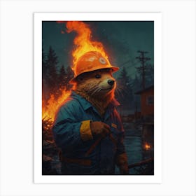 Bear In A Helmet Art Print