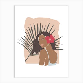 Summer Cutout Girl With Hibiscus Art Print