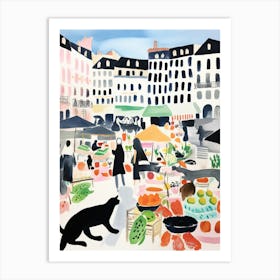 The Food Market In Lyon 3 Illustration Art Print