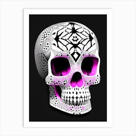 Skull With Geometric Designs Pink 4 Doodle Art Print