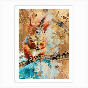 Red Squirrel Gold Effect Collage 1 Art Print